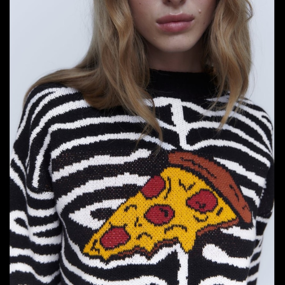 NWT Zara Pizza Jacquard Knit Sweater - Picture 3 of 7